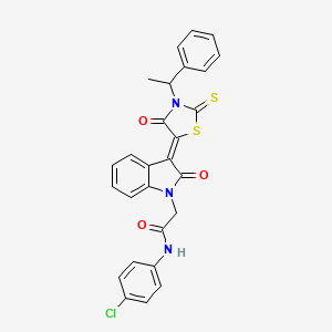 molecular formula C27H20ClN3O3S2 B12014497 N-(4-chlorophenyl)-2-{(3Z)-2-oxo-3-[4-oxo-3-(1-phenylethyl)-2-thioxo-1,3-thiazolidin-5-ylidene]-2,3-dihydro-1H-indol-1-yl}acetamide 