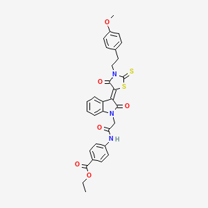 molecular formula C31H27N3O6S2 B12014540 ethyl 4-[[2-[(3Z)-3-[3-[2-(4-methoxyphenyl)ethyl]-4-oxo-2-sulfanylidene-1,3-thiazolidin-5-ylidene]-2-oxoindol-1-yl]acetyl]amino]benzoate 