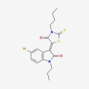 molecular formula C18H19BrN2O2S2 B12014569 (3Z)-5-bromo-3-(3-butyl-4-oxo-2-thioxo-1,3-thiazolidin-5-ylidene)-1-propyl-1,3-dihydro-2H-indol-2-one 