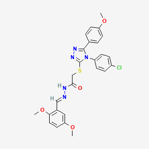 molecular formula C26H24ClN5O4S B12014585 2-{[4-(4-chlorophenyl)-5-(4-methoxyphenyl)-4H-1,2,4-triazol-3-yl]sulfanyl}-N'-[(E)-(2,5-dimethoxyphenyl)methylidene]acetohydrazide 
