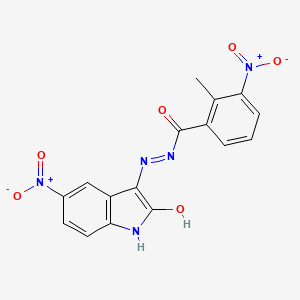molecular formula C16H11N5O6 B12014608 2-Methyl-3-nitro-N'-(5-nitro-2-oxoindolin-3-ylidene)benzohydrazide 