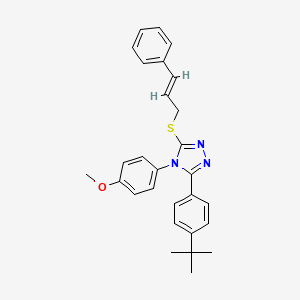 molecular formula C28H29N3OS B12014644 3-(4-tert-butylphenyl)-4-(4-methoxyphenyl)-5-{[(2E)-3-phenylprop-2-en-1-yl]sulfanyl}-4H-1,2,4-triazole 