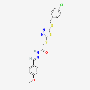 molecular formula C19H17ClN4O2S3 B12014664 2-({5-[(4-chlorobenzyl)sulfanyl]-1,3,4-thiadiazol-2-yl}sulfanyl)-N'-[(E)-(4-methoxyphenyl)methylidene]acetohydrazide 