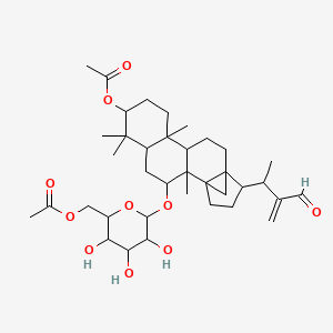 molecular formula C37H56O10 B1201468 [6-[[7-Acetyloxy-15-(3-formylbut-3-en-2-yl)-2,6,6,10-tetramethyl-3-pentacyclo[12.3.1.01,14.02,11.05,10]octadecanyl]oxy]-3,4,5-trihydroxyoxan-2-yl]methyl acetate CAS No. 144608-19-5