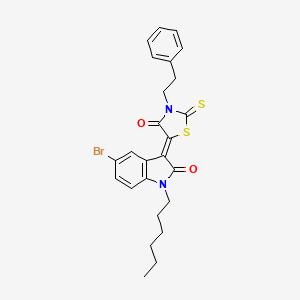 molecular formula C25H25BrN2O2S2 B12014698 (3Z)-5-bromo-1-hexyl-3-[4-oxo-3-(2-phenylethyl)-2-thioxo-1,3-thiazolidin-5-ylidene]-1,3-dihydro-2H-indol-2-one 