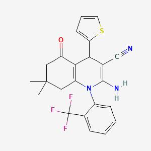 molecular formula C23H20F3N3OS B12014793 2-Amino-7,7-dimethyl-5-oxo-4-(2-thienyl)-1-[2-(trifluoromethyl)phenyl]-1,4,5,6,7,8-hexahydro-3-quinolinecarbonitrile 