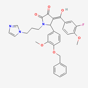 molecular formula C32H30FN3O6 B12014796 5-[4-(Benzyloxy)-3-methoxyphenyl]-4-(3-fluoro-4-methoxybenzoyl)-3-hydroxy-1-[3-(1H-imidazol-1-YL)propyl]-1,5-dihydro-2H-pyrrol-2-one 