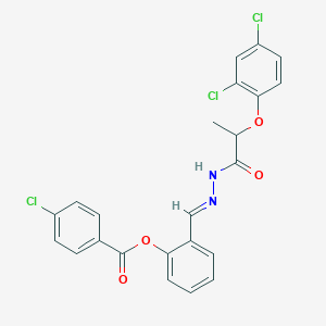 molecular formula C23H17Cl3N2O4 B12014844 2-(2-(2-(2,4-Dichlorophenoxy)propanoyl)carbohydrazonoyl)phenyl 4-chlorobenzoate CAS No. 765286-19-9