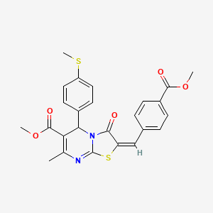 molecular formula C25H22N2O5S2 B12014904 Methyl 2-(4-(methoxycarbonyl)benzylidene)-7-methyl-5-(4-(methylthio)phenyl)-3-oxo-3,5-dihydro-2H-thiazolo[3,2-a]pyrimidine-6-carboxylate CAS No. 612079-93-3