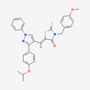 molecular formula C30H27N3O3S2 B12015033 (5Z)-3-[(4-methoxyphenyl)methyl]-5-[[1-phenyl-3-(4-propan-2-yloxyphenyl)pyrazol-4-yl]methylidene]-2-sulfanylidene-1,3-thiazolidin-4-one CAS No. 623933-20-0