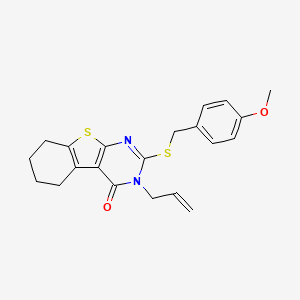 molecular formula C21H22N2O2S2 B12015071 3-Allyl-2-[(4-methoxybenzyl)sulfanyl]-5,6,7,8-tetrahydro[1]benzothieno[2,3-D]pyrimidin-4(3H)-one 