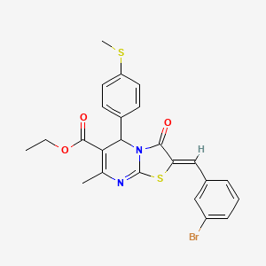 molecular formula C24H21BrN2O3S2 B12015106 Ethyl 2-(3-bromobenzylidene)-7-methyl-5-(4-(methylthio)phenyl)-3-oxo-3,5-dihydro-2H-thiazolo[3,2-a]pyrimidine-6-carboxylate CAS No. 609796-18-1