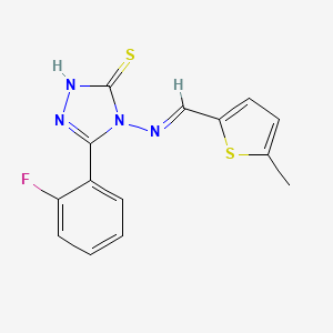 molecular formula C14H11FN4S2 B12015111 3-(2-Fluorophenyl)-4-(((5-methylthiophen-2-yl)methylene)amino)-1H-1,2,4-triazole-5(4H)-thione CAS No. 573694-24-3