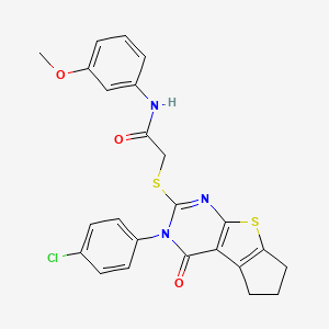 molecular formula C24H20ClN3O3S2 B12015115 2-{[3-(4-chlorophenyl)-4-oxo-3,5,6,7-tetrahydro-4H-cyclopenta[4,5]thieno[2,3-d]pyrimidin-2-yl]sulfanyl}-N-(3-methoxyphenyl)acetamide 