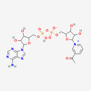 molecular formula C22H28N6O14P2 B1201514 [5-(3-Acetylpyridin-1-ium-1-yl)-3,4-dihydroxyoxolan-2-yl]methyl [[5-(6-aminopurin-9-yl)-3,4-dihydroxyoxolan-2-yl]methoxy-hydroxyphosphoryl] phosphate 