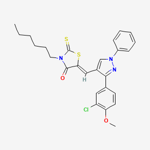 molecular formula C26H26ClN3O2S2 B12015154 (5Z)-5-{[3-(3-Chloro-4-methoxyphenyl)-1-phenyl-1H-pyrazol-4-YL]methylene}-3-hexyl-2-thioxo-1,3-thiazolidin-4-one CAS No. 624724-00-1