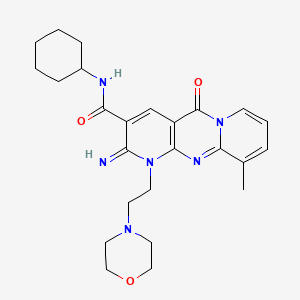 molecular formula C25H32N6O3 B12015159 N-cyclohexyl-6-imino-11-methyl-7-(2-morpholin-4-ylethyl)-2-oxo-1,7,9-triazatricyclo[8.4.0.03,8]tetradeca-3(8),4,9,11,13-pentaene-5-carboxamide CAS No. 618383-69-0