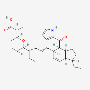 molecular formula C31H43NO4 B1201517 2-[6-[6-[1-ethyl-4-(1H-pyrrole-2-carbonyl)-2,3,3a,4,5,7a-hexahydro-1H-inden-5-yl]hexa-3,5-dien-3-yl]-5-methyloxan-2-yl]propanoic acid 