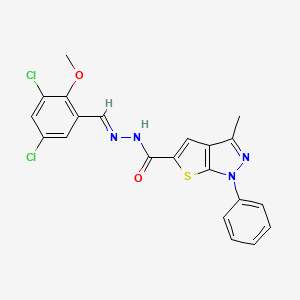 molecular formula C21H16Cl2N4O2S B12015182 N'-[(E)-(3,5-dichloro-2-methoxyphenyl)methylidene]-3-methyl-1-phenyl-1H-thieno[2,3-c]pyrazole-5-carbohydrazide 