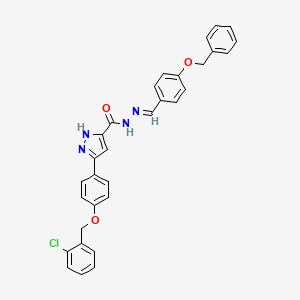 molecular formula C31H25ClN4O3 B12015202 N'-{(E)-[4-(Benzyloxy)phenyl]methylidene}-3-{4-[(2-chlorobenzyl)oxy]phenyl}-1H-pyrazole-5-carbohydrazide 