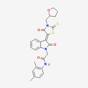 molecular formula C26H25N3O4S2 B12015251 N-(2,4-dimethylphenyl)-2-[(3Z)-2-oxo-3-[4-oxo-3-(oxolan-2-ylmethyl)-2-sulfanylidene-1,3-thiazolidin-5-ylidene]indol-1-yl]acetamide 