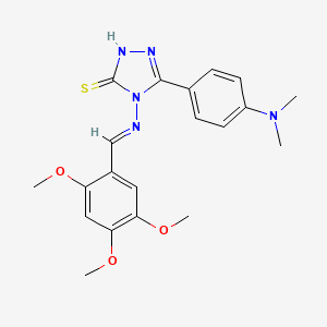 molecular formula C20H23N5O3S B12015259 5-[4-(Dimethylamino)phenyl]-4-{[(E)-(2,4,5-trimethoxyphenyl)methylidene]amino}-4H-1,2,4-triazol-3-YL hydrosulfide 