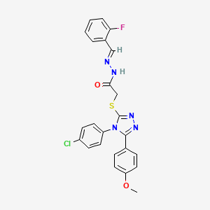 molecular formula C24H19ClFN5O2S B12015260 2-{[4-(4-chlorophenyl)-5-(4-methoxyphenyl)-4H-1,2,4-triazol-3-yl]sulfanyl}-N'-[(E)-(2-fluorophenyl)methylidene]acetohydrazide 