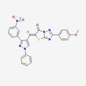 molecular formula C27H18N6O4S B12015264 2-(4-Methoxyphenyl)-5-((3-(3-nitrophenyl)-1-phenyl-1H-pyrazol-4-yl)methylene)thiazolo[3,2-b][1,2,4]triazol-6(5H)-one CAS No. 623935-02-4