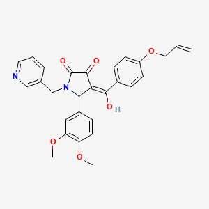 molecular formula C28H26N2O6 B12015266 (4E)-5-(3,4-dimethoxyphenyl)-4-{hydroxy[4-(prop-2-en-1-yloxy)phenyl]methylidene}-1-(pyridin-3-ylmethyl)pyrrolidine-2,3-dione 
