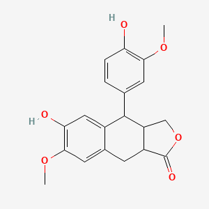 molecular formula C20H20O6 B1201536 6-Hydroxy-4-(4-hydroxy-3-methoxyphenyl)-7-methoxy-3a,4,9,9a-tetrahydronaphtho[2,3-c]furan-1(3H)-one CAS No. 5474-93-1