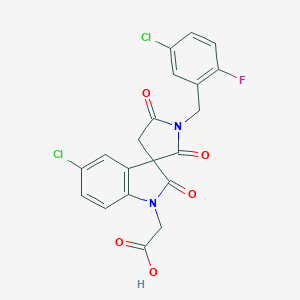 molecular formula C20H13Cl2FN2O5 B120155 {5-Chloro-1'-[(5-chloro-2-fluorophenyl)methyl]-2,2',5'-trioxospiro[indole-3,3'-pyrrolidin]-1(2H)-yl}acetic acid CAS No. 916047-16-0