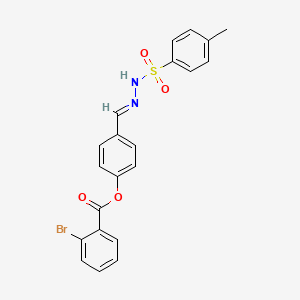molecular formula C21H17BrN2O4S B12015559 4-(2-((4-Methylphenyl)sulfonyl)carbohydrazonoyl)phenyl 2-bromobenzoate CAS No. 359599-30-7