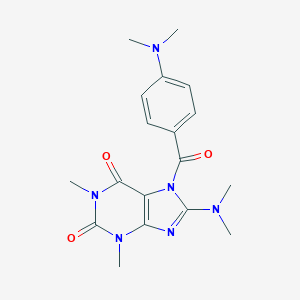 molecular formula C18H22N6O3 B120157 8-(Dimethylamino)-7-[4-(dimethylamino)benzoyl]-1,3-dimethylpurine-2,6-dione CAS No. 148122-89-8
