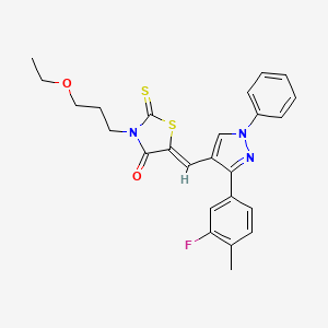 molecular formula C25H24FN3O2S2 B12015703 (5Z)-3-(3-Ethoxypropyl)-5-{[3-(3-fluoro-4-methylphenyl)-1-phenyl-1H-pyrazol-4-YL]methylene}-2-thioxo-1,3-thiazolidin-4-one CAS No. 623939-73-1