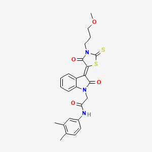 molecular formula C25H25N3O4S2 B12015752 N-(3,4-dimethylphenyl)-2-{(3Z)-3-[3-(3-methoxypropyl)-4-oxo-2-thioxo-1,3-thiazolidin-5-ylidene]-2-oxo-2,3-dihydro-1H-indol-1-yl}acetamide 