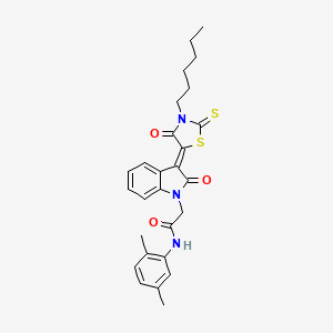 molecular formula C27H29N3O3S2 B12015846 N-(2,5-dimethylphenyl)-2-[(3Z)-3-(3-hexyl-4-oxo-2-thioxo-1,3-thiazolidin-5-ylidene)-2-oxo-2,3-dihydro-1H-indol-1-yl]acetamide CAS No. 609796-88-5