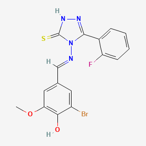 molecular formula C16H12BrFN4O2S B12015930 4-((3-Bromo-4-hydroxy-5-methoxybenzylidene)amino)-3-(2-fluorophenyl)-1H-1,2,4-triazole-5(4H)-thione CAS No. 677738-00-0
