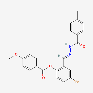 molecular formula C23H19BrN2O4 B12015937 4-Bromo-2-((2-(4-methylbenzoyl)hydrazono)methyl)phenyl 4-methoxybenzoate CAS No. 769150-89-2