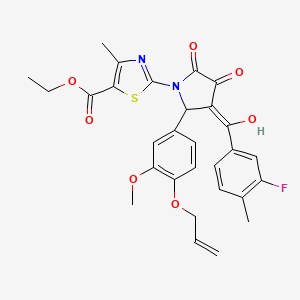 molecular formula C29H27FN2O7S B12015950 Ethyl 2-[2-[4-(allyloxy)-3-methoxyphenyl]-3-(3-fluoro-4-methylbenzoyl)-4-hydroxy-5-oxo-2,5-dihydro-1H-pyrrol-1-YL]-4-methyl-1,3-thiazole-5-carboxylate 