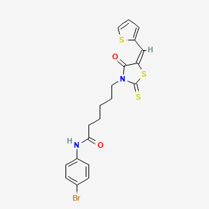 molecular formula C20H19BrN2O2S3 B12015970 N-(4-Bromophenyl)-6-[(5E)-4-oxo-5-(2-thienylmethylene)-2-thioxo-1,3-thiazolidin-3-YL]hexanamide 