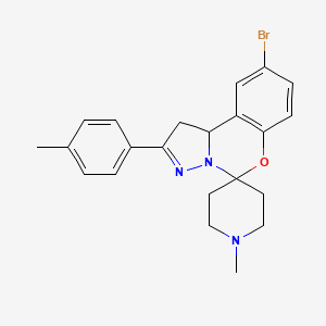 molecular formula C22H24BrN3O B12016155 9-Bromo-1'-methyl-2-P-tolyl-1,10B-dihydrospiro[benzo[E]pyrazolo[1,5-C][1,3]oxazine-5,4'-piperidine] 