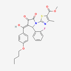 molecular formula C27H25FN2O6S B12016156 Methyl 2-(3-(4-butoxybenzoyl)-2-(2-fluorophenyl)-4-hydroxy-5-oxo-2,5-dihydro-1H-pyrrol-1-YL)-4-methyl-1,3-thiazole-5-carboxylate CAS No. 617695-44-0