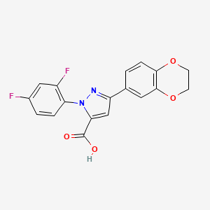 molecular formula C18H12F2N2O4 B12016262 1-(2,4-Difluorophenyl)-3-(2,3-dihydrobenzo[B][1,4]dioxin-7-YL)-1H-pyrazole-5-carboxylic acid 