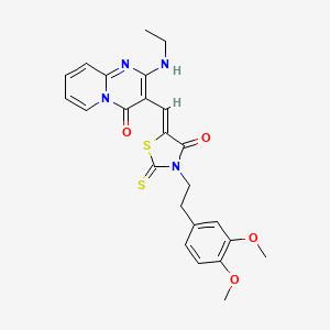 molecular formula C24H24N4O4S2 B12016299 3-((Z)-{3-[2-(3,4-Dimethoxyphenyl)ethyl]-4-oxo-2-thioxo-1,3-thiazolidin-5-ylidene}methyl)-2-(ethylamino)-4H-pyrido[1,2-A]pyrimidin-4-one CAS No. 496774-11-9