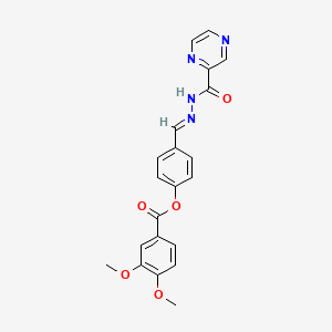 molecular formula C21H18N4O5 B12016393 4-(2-(2-Pyrazinylcarbonyl)carbohydrazonoyl)phenyl 3,4-dimethoxybenzoate CAS No. 764653-24-9