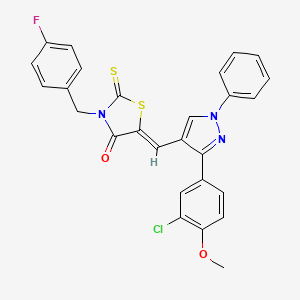 molecular formula C27H19ClFN3O2S2 B12016414 (5Z)-5-{[3-(3-Chloro-4-methoxyphenyl)-1-phenyl-1H-pyrazol-4-YL]methylene}-3-(4-fluorobenzyl)-2-thioxo-1,3-thiazolidin-4-one CAS No. 624724-01-2