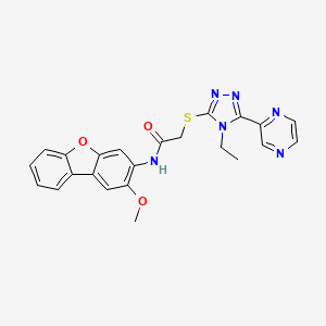 molecular formula C23H20N6O3S B12016434 2-((4-Ethyl-5-(pyrazin-2-yl)-4H-1,2,4-triazol-3-yl)thio)-N-(2-methoxydibenzo[b,d]furan-3-yl)acetamide CAS No. 618427-34-2