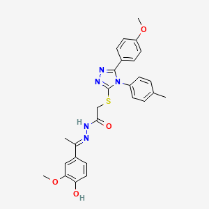 molecular formula C27H27N5O4S B12016502 N'-[(1E)-1-(4-hydroxy-3-methoxyphenyl)ethylidene]-2-{[5-(4-methoxyphenyl)-4-(4-methylphenyl)-4H-1,2,4-triazol-3-yl]sulfanyl}acetohydrazide 