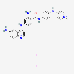 molecular formula C29H29I2N7O B1201651 Quinolinium, 6-amino-4-((3-amino-4-(((4-((1-methylpyridinium-4-yl)amino)phenyl)amino)carbonyl)phenyl)amino)-1-methyl-, diiodide CAS No. 53222-25-6
