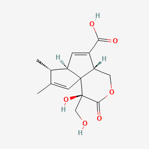 molecular formula C15H18O6 B1201658 (4r,7r,7Ar,9ar)-4-hydroxy-4-(hydroxymethyl)-6,7-dimethyl-3-oxo-1,3,4,7,7a,9a-hexahydropentaleno[1,6a-c]pyran-9-carboxylic acid CAS No. 93361-64-9